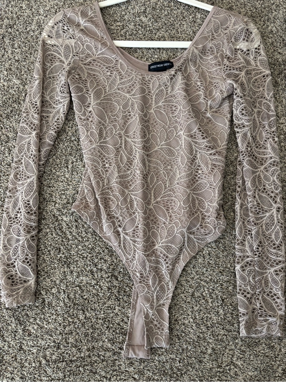 Streetwear Society Taupe Lace Long-Sleeve Bodysuit